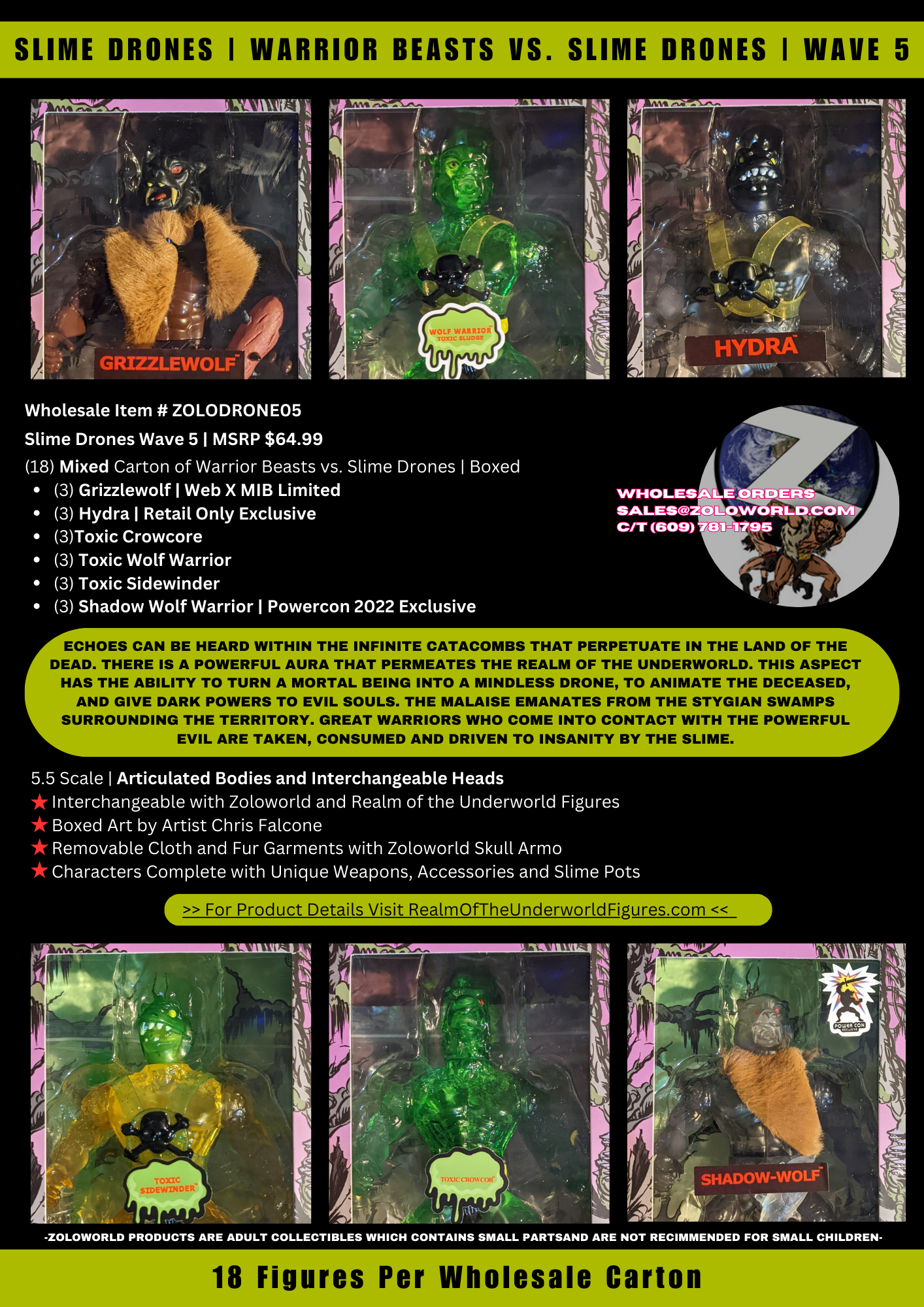 Wholesale | Zoloworld Warrior Beasts Vs. Slime Drones Action Figures | 18 pc. Retail Carton