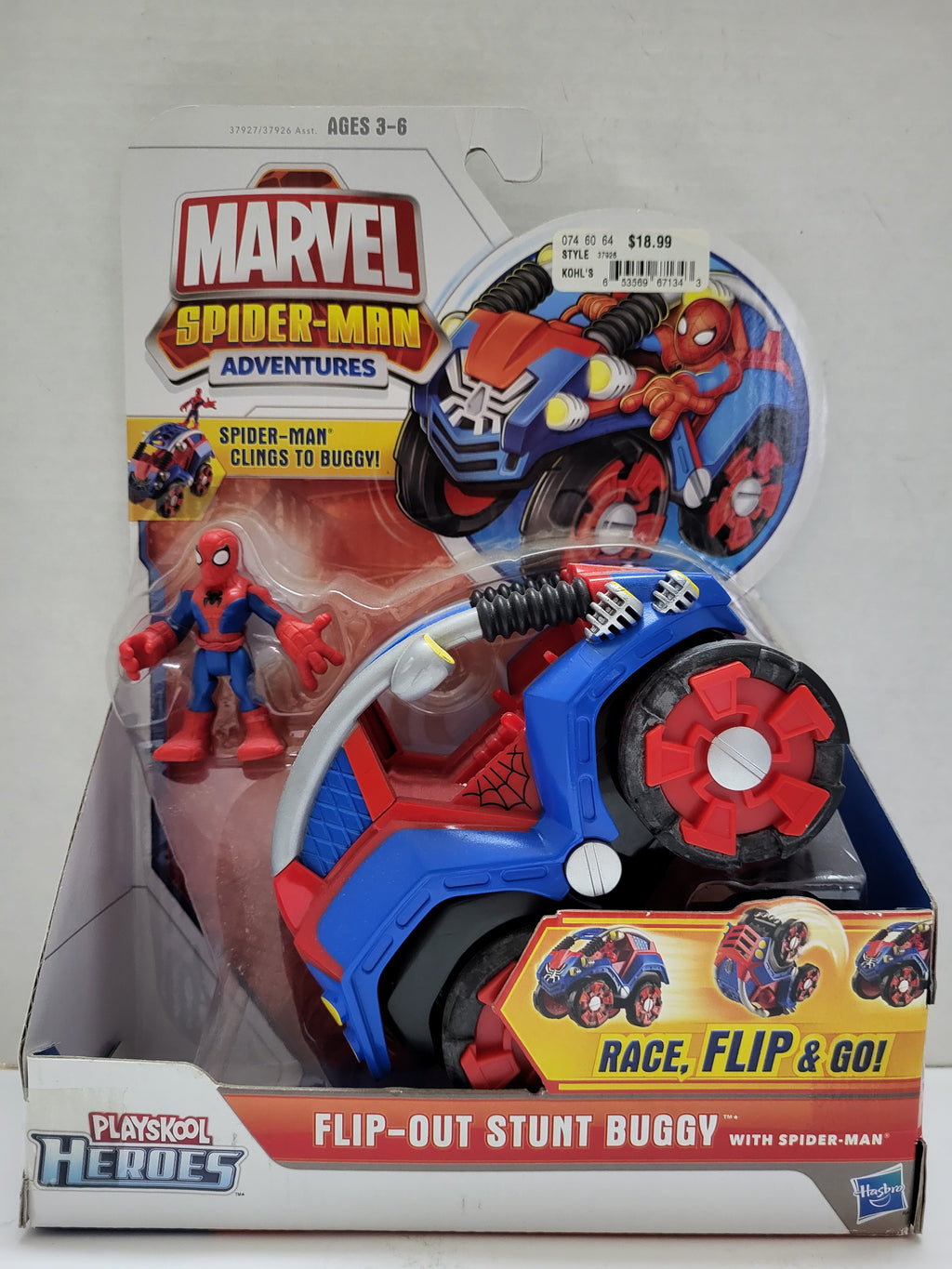 Playskool Heroes Marvel Spiderman Adventures Flip-Out Stunt Buggy W/ Spiderman 2011 OSS