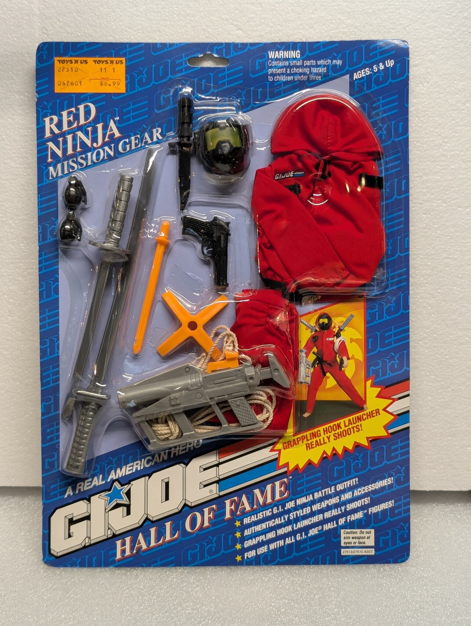 1990s 12" 1:6th scale G.I. Joe Outfit HALL OF FAME RED NINJA MISSION GEAR MOC VINTAGE