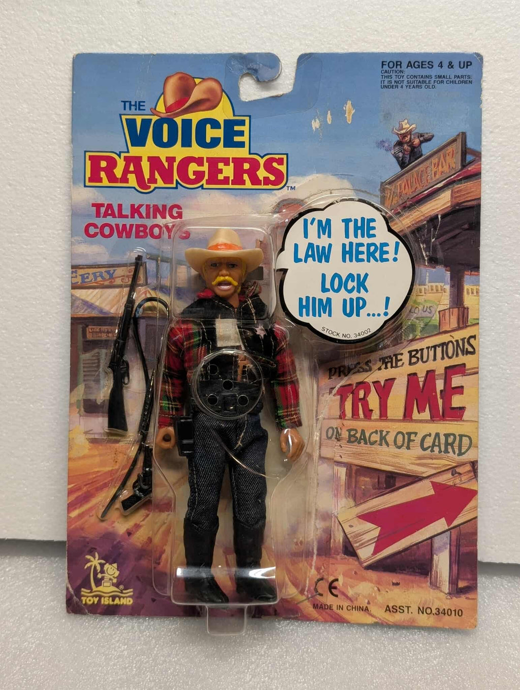 TOY ISLAND Talking Cowboys Sheriff Tom Rider carded (please read)